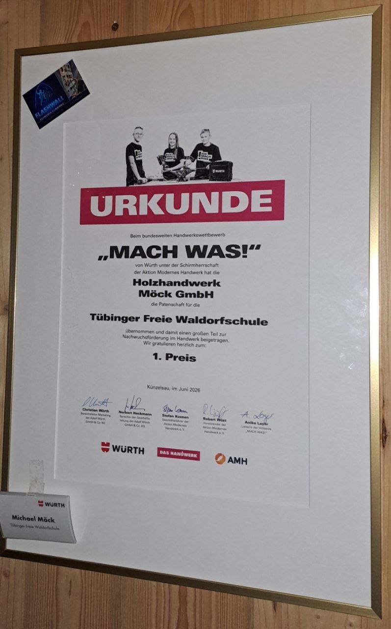 Urkunde zum Würth Handwerkswettbewerb